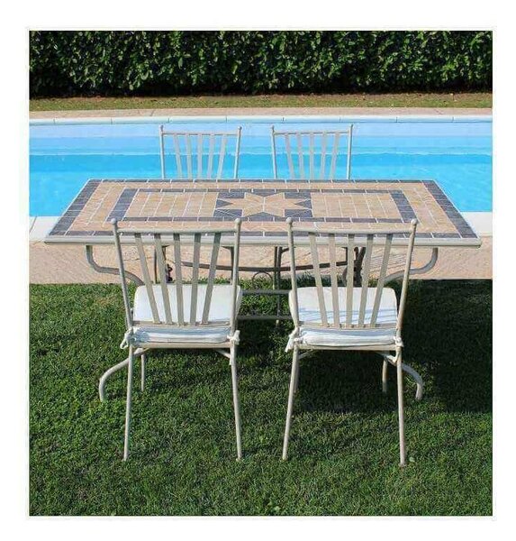 VENTUS - set tavolo in alluminio e teak cm 160 x 90 x 74 h con 4 sedie Ventus