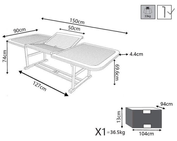 TURRIS - tavolo da giardino allungabile in legno massiccio di acacia 150/200
