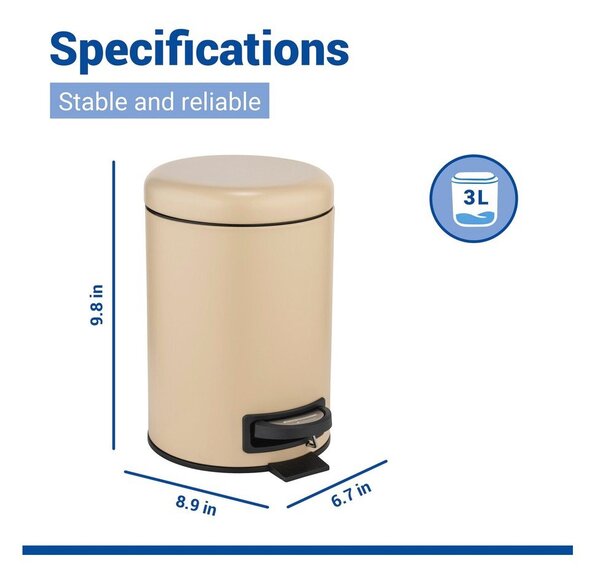 Cestino per la spazzatura beige in acciaio con pedale 3 l Leman – Wenko