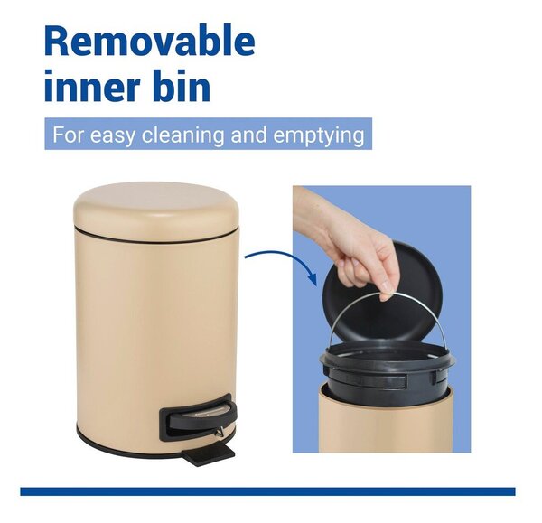 Cestino per la spazzatura beige in acciaio con pedale 3 l Leman – Wenko