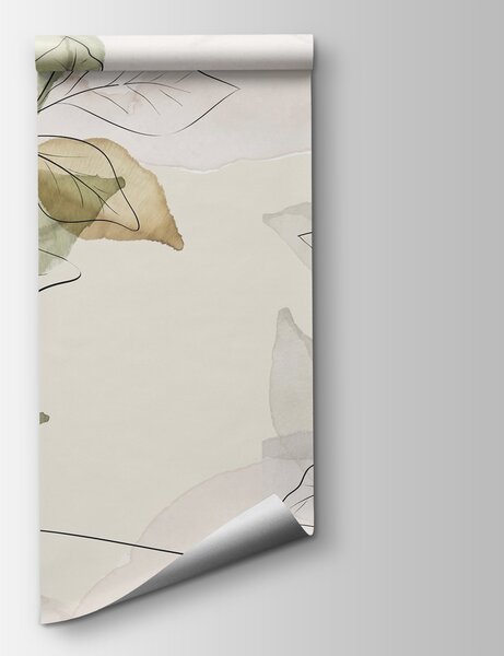 Carta da parati Elegante design botanico in tonalità tenui, Carta da parati acquerello sul muro, Carta da parati popolare, w02807 - Tapeko.it