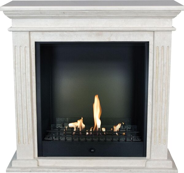Caminetto a etanolo Xaralyn - Cadiz BCL-SWP - pietra naturale levigata bianca - riscaldamento a 3 kW - caminetto da incasso incluso - caminetto decorativo