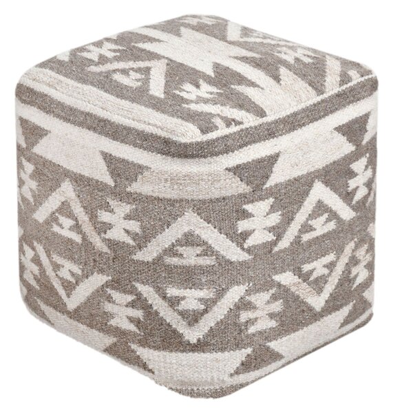 AXEL - pouf in lana avorio con decoro 40 x 40