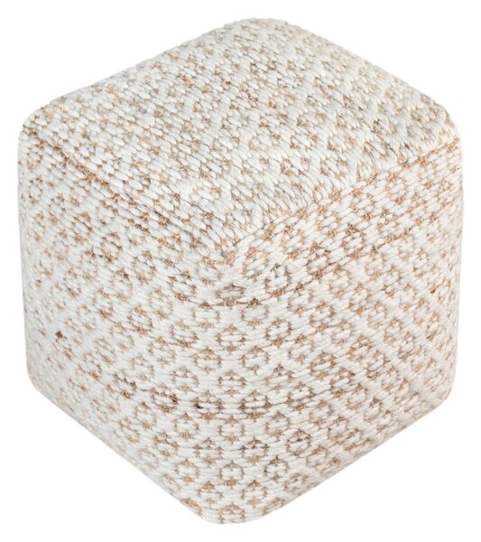 EWAN - pouf in lana avorio con decoro 40 x 40