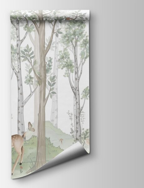 Carta da parati Sfondo con una foresta di alberi e animali, Carta da parati Natura, Carta da parati popolare, w02771v1 - Tapeko.it