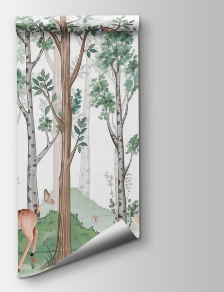 Carta da parati Sfondo con una foresta di alberi e animali, Carta da parati Natura, Carta da parati popolare, w02771 - Tapeko.it