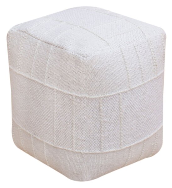 ORSON - pouf in lana avorio con decoro 40 x 40