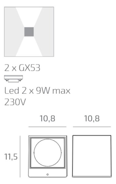 Applique classico top light spa ap co gx53 led ip54 alluminio vetro biemissione - Top Light