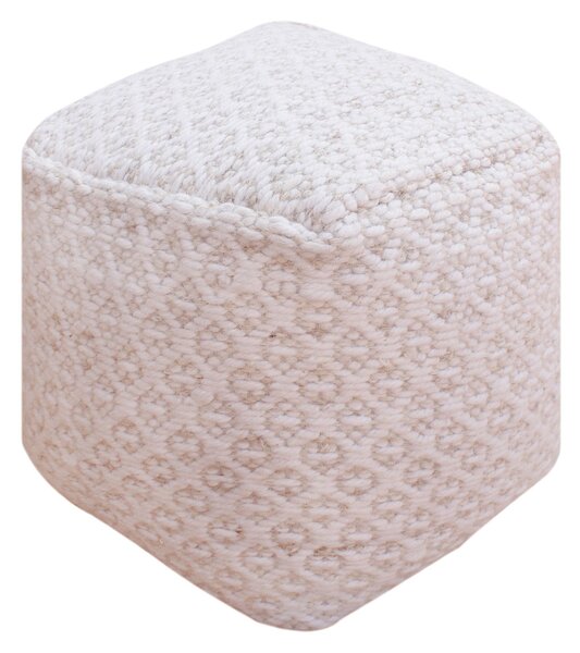 TRAVIS - pouf in lana avorio con decoro 40 x 40