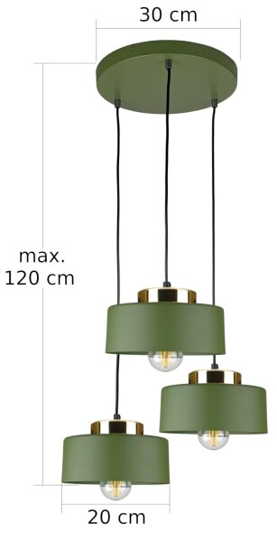 Lampadario a cavo IGNIA 3xE27/60W/230V verde/oro
