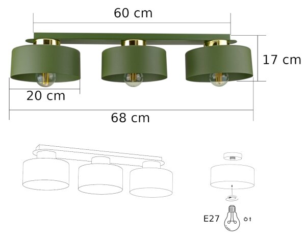 Plafoniera IGNIA 3xE27/60W/230V verde/oro