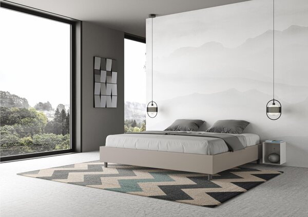 Letto Matrimoniale con Contenitore AZELIA KING SIZE, Similpelle Dimensioni 180x200 cm giroletto imbottito effetto trapuntato colore Tortora