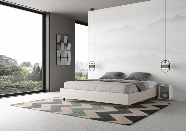 Letto Matrimoniale con Contenitore AZELIA KING SIZE, Similpelle Dimensioni 180x200 cm giroletto imbottito effetto trapuntato colore Bianco