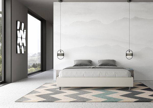 Letto Matrimoniale alla AZELIA KING SIZE, Similpelle Dimensioni 180x200 cm giroletto imbottito effetto trapuntato colore Bianco