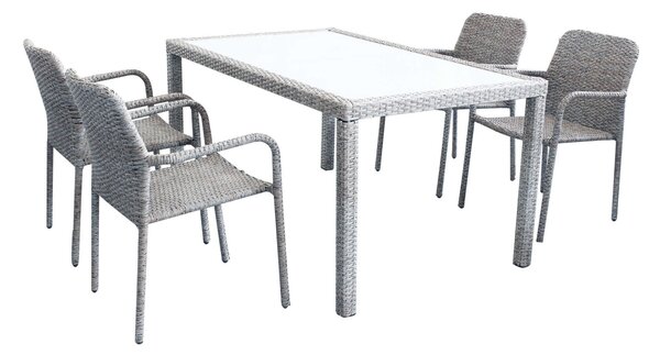 AXONA - set tavolo in alluminio e teak cm 150 x 90 con 4 poltrone Axona