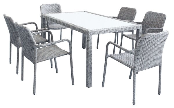 AXONA - set tavolo in alluminio e teak cm 150 x 90 con 6 poltrone Axona