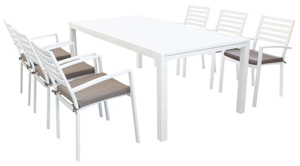 DEXTER - set tavolo in alluminio cm 200/300 x 100 x 74 h con 6 poltrone Dexter