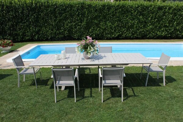 SPLENDOR - set tavolo in alluminio cm 200/300 x 110 x 75 h con 8 poltrone Splendor