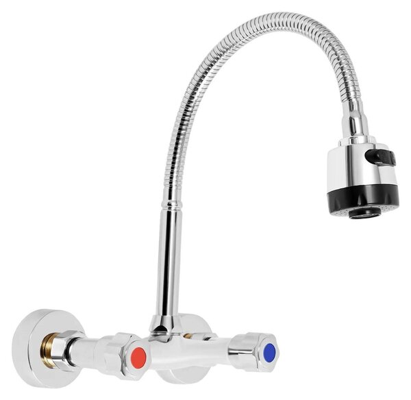 Miscelatore a parete moderno - Rubinetto per cucina e bagno - Rotazione a 360° - Estensibile fino a 45 cm - Acqua calda e fredda - Argento