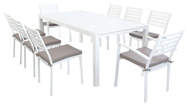 DEXTER - set tavolo in alluminio cm 200/300 x 100 x 74 h con 6 sedie e 2 poltrone Dexter