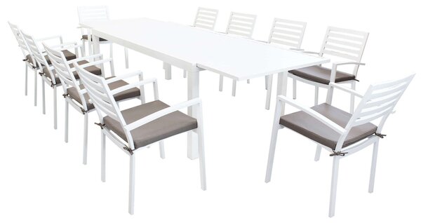 DEXTER - set tavolo in alluminio cm 200/300 x 100 x 74 h con 10 poltrone Dexter