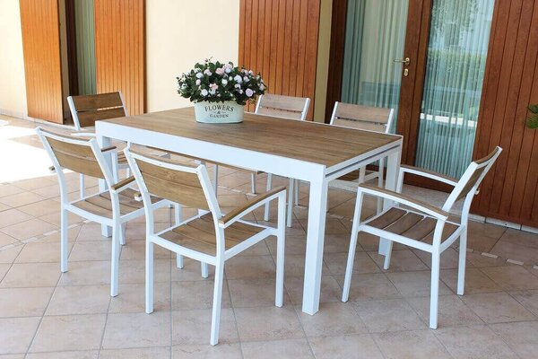 VIDUUS - set tavolo in alluminio e polywood cm 200/300 x 95 x 74 h con 6 poltrone Viduus