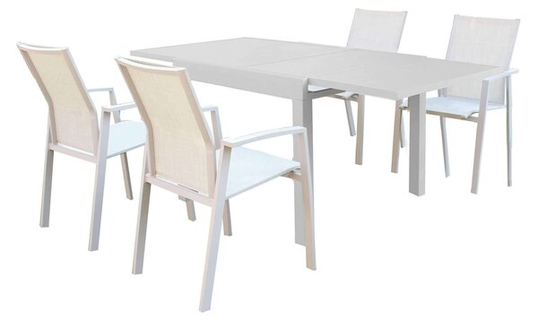 JERRI - set tavolo in alluminio cm 90/180 x 90 x 75 h con 4 poltrone Lotus