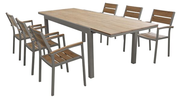 VIDUUS - set tavolo in alluminio e polywood cm 160/240 x 95 x 75 h con 6 poltrone Viduus