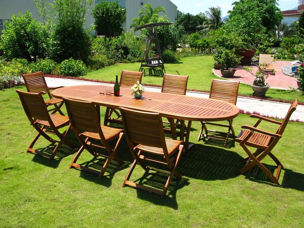 GENIUS - set tavolo in alluminio e teak cm 200/250/300 x 110 x 74 h con 8 sedie e 2 poltrone Mulier