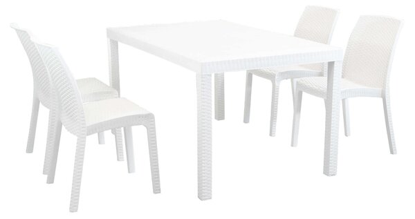 CALIGOLA - set tavolo in alluminio e teak cm 150 x 90 x 74 h con 4 sedie Alma