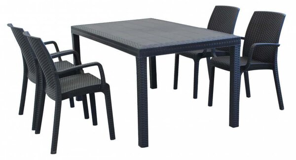 CALIGOLA - set tavolo in alluminio e teak cm 150 x 90 x 74 h con 4 poltrone Alma