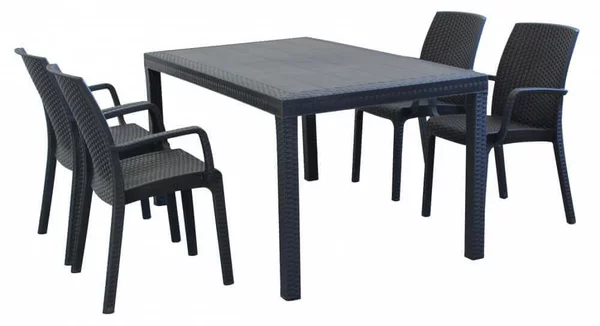 CALIGOLA - set tavolo in alluminio e teak cm 150 x 90 x 74 h con 4 poltrone Alma