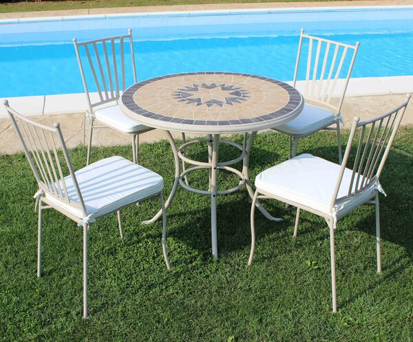 VENTUS - set tavolo in alluminio e teak Ø 90 x 74 h con 4 sedie Ventus