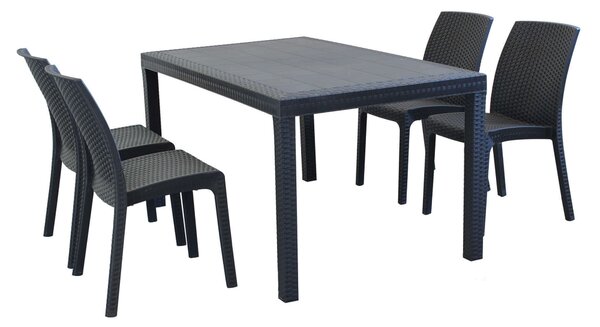 CALIGOLA - set tavolo in alluminio e teak cm 150 x 90 x 74 h con 4 sedie Alma