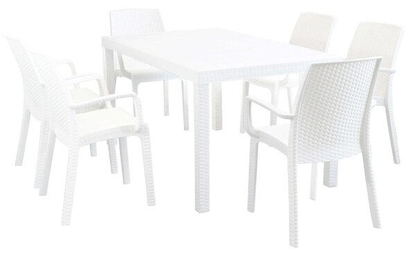 CALIGOLA - set tavolo in alluminio e teak cm 150 x 90 x 74 h con 6 poltrone Alma