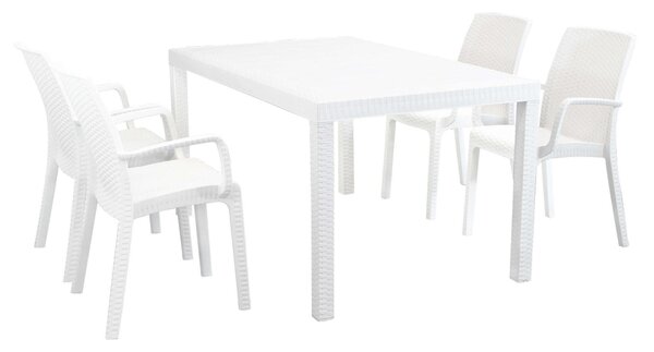 CALIGOLA - set tavolo in alluminio e teak cm 150 x 90 x 74 h con 4 poltrone Alma