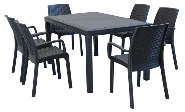 CALIGOLA - set tavolo in alluminio e teak cm 150 x 90 x 74 h con 6 poltrone Alma