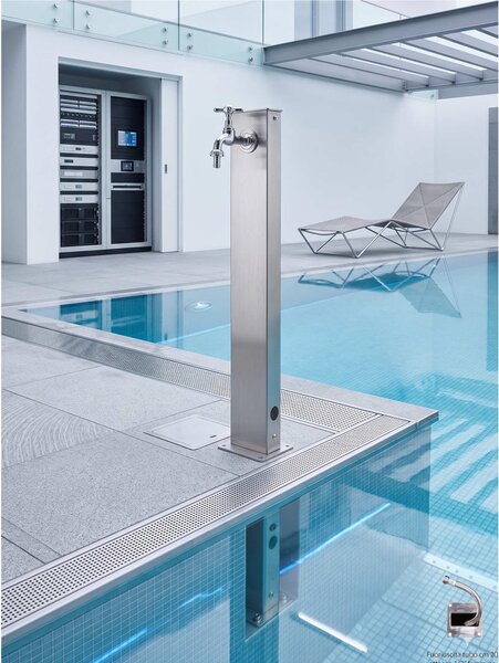 Fontana da Giardino con Rettangolare un rubinetto INOX Belfer Dimensioni 12x12xh 86 cm - peso 20 kg con tubo rubinetto, Inox AISI 316 Colore