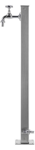 Fontana da Giardino con Rettangolare DUE rubinettI INOX Belfer Dimensioni 12x12xh 86 cm - peso 6.3 kg con tubo rubinetto, Inox AISI 316 Colore