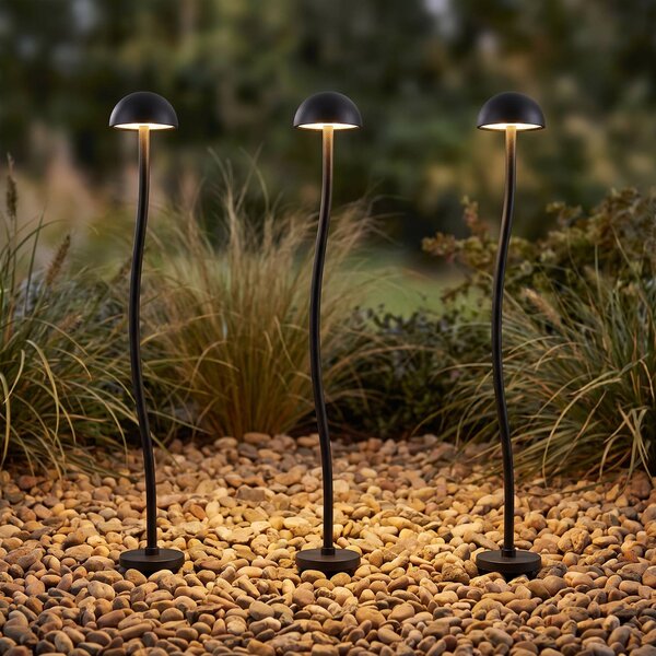 Lampada LED con picchetto Lindby Soremi, nera, set da 3, IP44 Soremi, Nero, Alluminio, Moderno