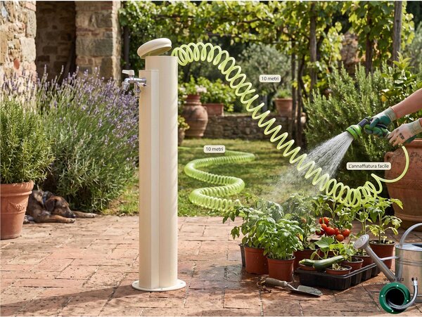 Fontana da Giardino con tubo a Spirale A scomparsa 10 m Acciaio Alluminio Belfer Dimensioni 17x27xh 94 cm - peso 6,2 kg con tubo a spirale, colore Avorio