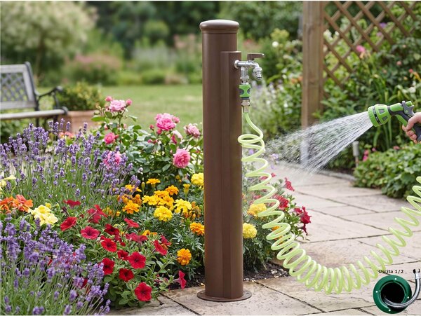 Fontana da Giardino con tubo a Spirale A scomparsa 10 m Acciaio Alluminio Belfer Dimensioni 17x27xh 94 cm - peso 6,2 kg con tubo a spirale, colore Ruggine