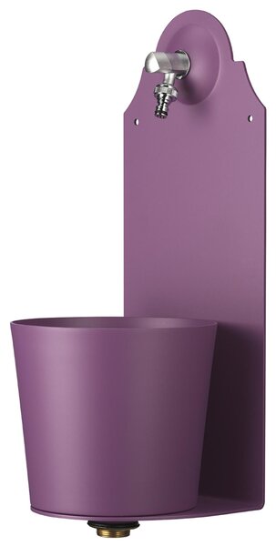 Fontana da Parete Giardino con Rubinetto e Secchio Dimensioni 26x25xh 61cm - peso 8,5 kg con tubo rubinetto, Garantita contro la ruggine Colore Viola