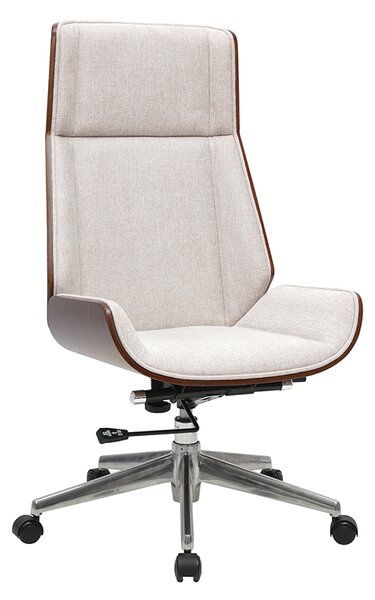 Poltrona da ufficio direzionale design in tessuto effetto velluto testurizzato beige, legno scuro e acciaio cromato CURVED