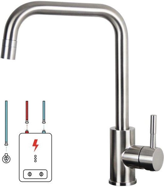 Rubinetto da cucina a pressione, rubinetto girevole a 360 gradi in acciaio inossidabile, facile da smontare e pulire, rubinetto per boiler (tipo L, acciaio inossidabile)