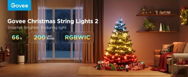 Govee - Catena natalizia a LED RGBICW per esterni 2700-6500K 20m Wi-Fi Matter IP66