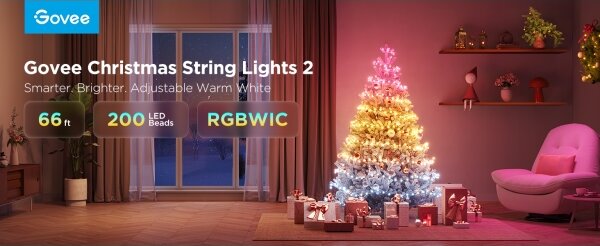Govee - Catena natalizia a LED RGBICW per esterni 2700-6500K 20m Wi-Fi Matter IP66