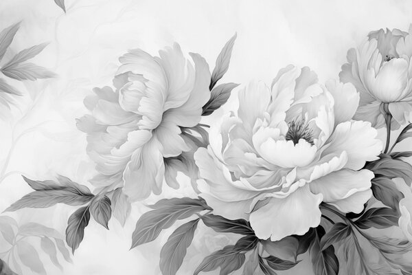 Carta da parati Lussuose peonie nei toni del grigio, con delicati dettagli di petali e foglie, che, Carta da parati Floreale, w02856 : Uwalls.it