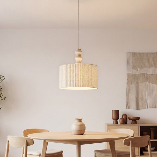 Lampada a sospensione Japandi beige con paralume in lino 50cm - Fedde