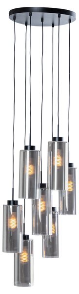 Lampadario Art Déco nero con vetro fumé a 7 luci - Laura